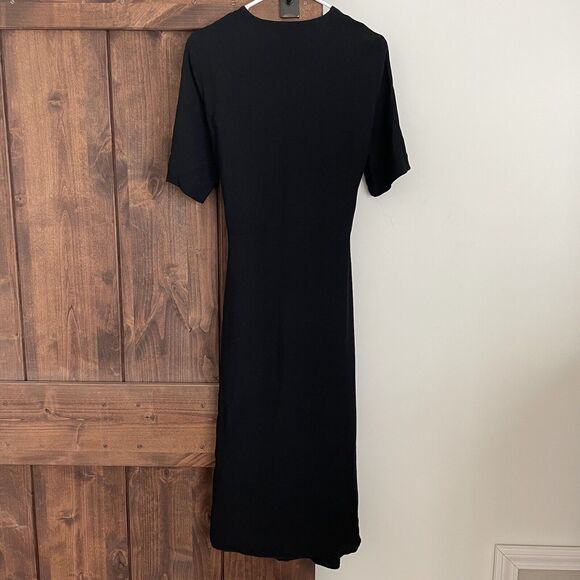 APC dress Womens 36 Black Mathilda Tie Crepe Viscose Vneck Pleats Classic - Picture 2 of 13